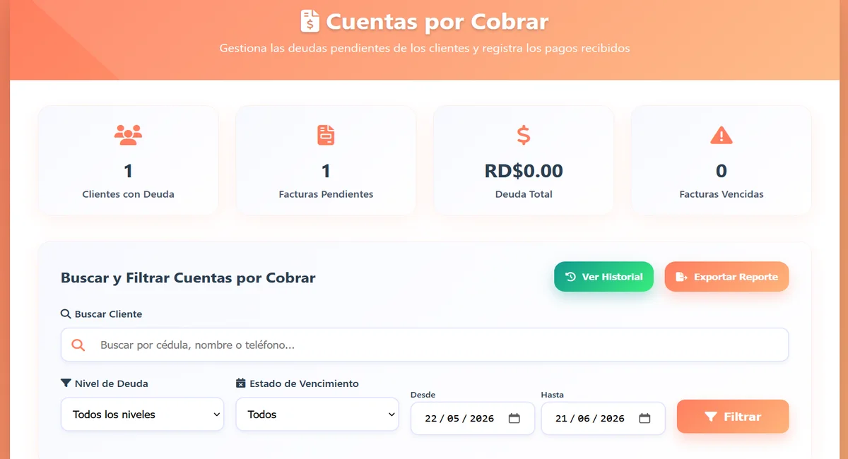 Cuentas por cobrar en DerejFood