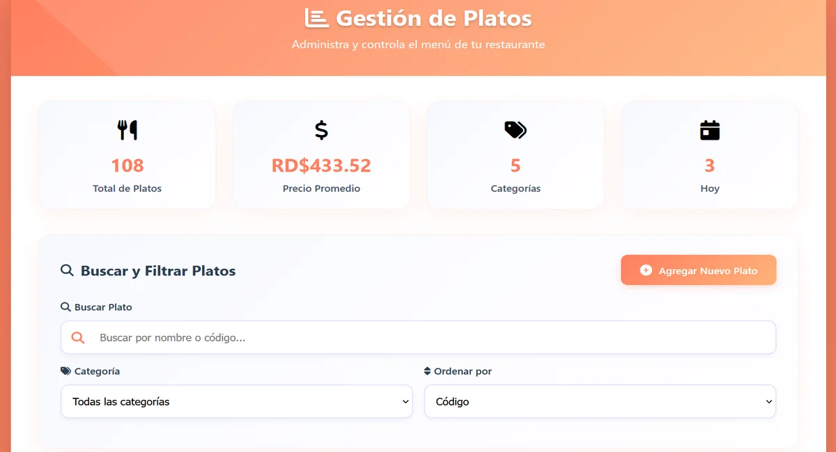Gestión del menú y platos en DerejFood