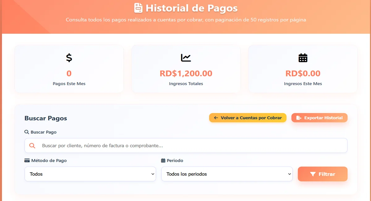 Historial de pagos recibidos en DerejFood