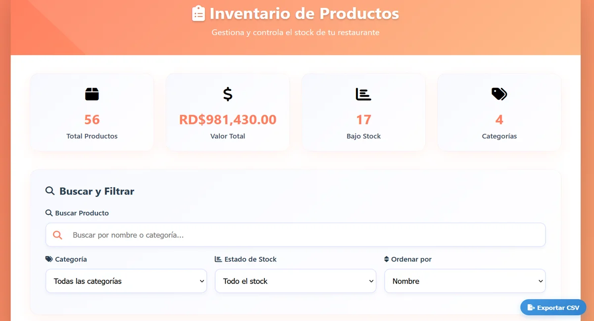 Control de inventario y stock en DerejFood