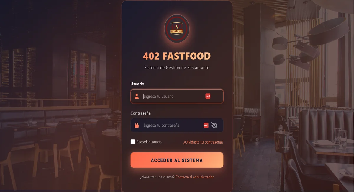 Pantalla de inicio de sesión de DerejFood