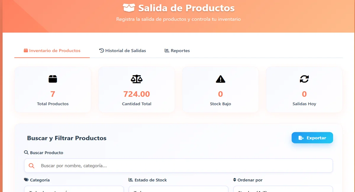 Salida de productos del inventario en DerejFood