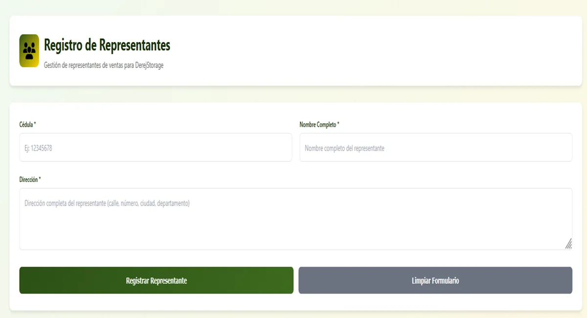 DerejStorage — Registro de Clientes