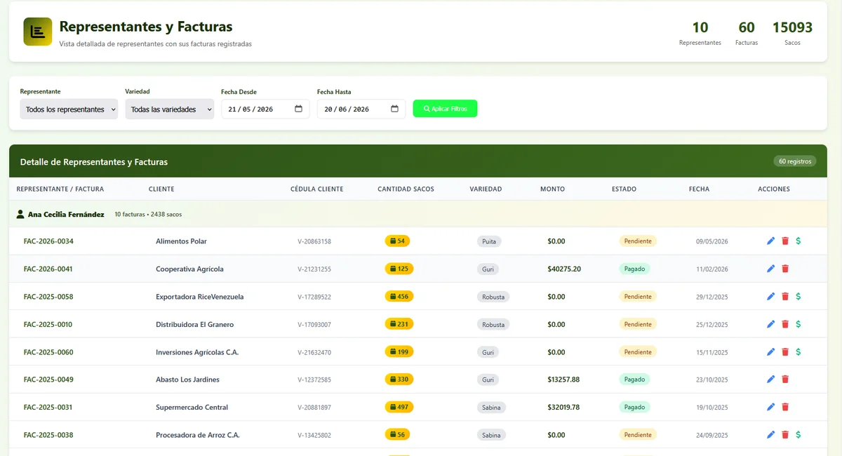 DerejStorage — Facturas por Representante